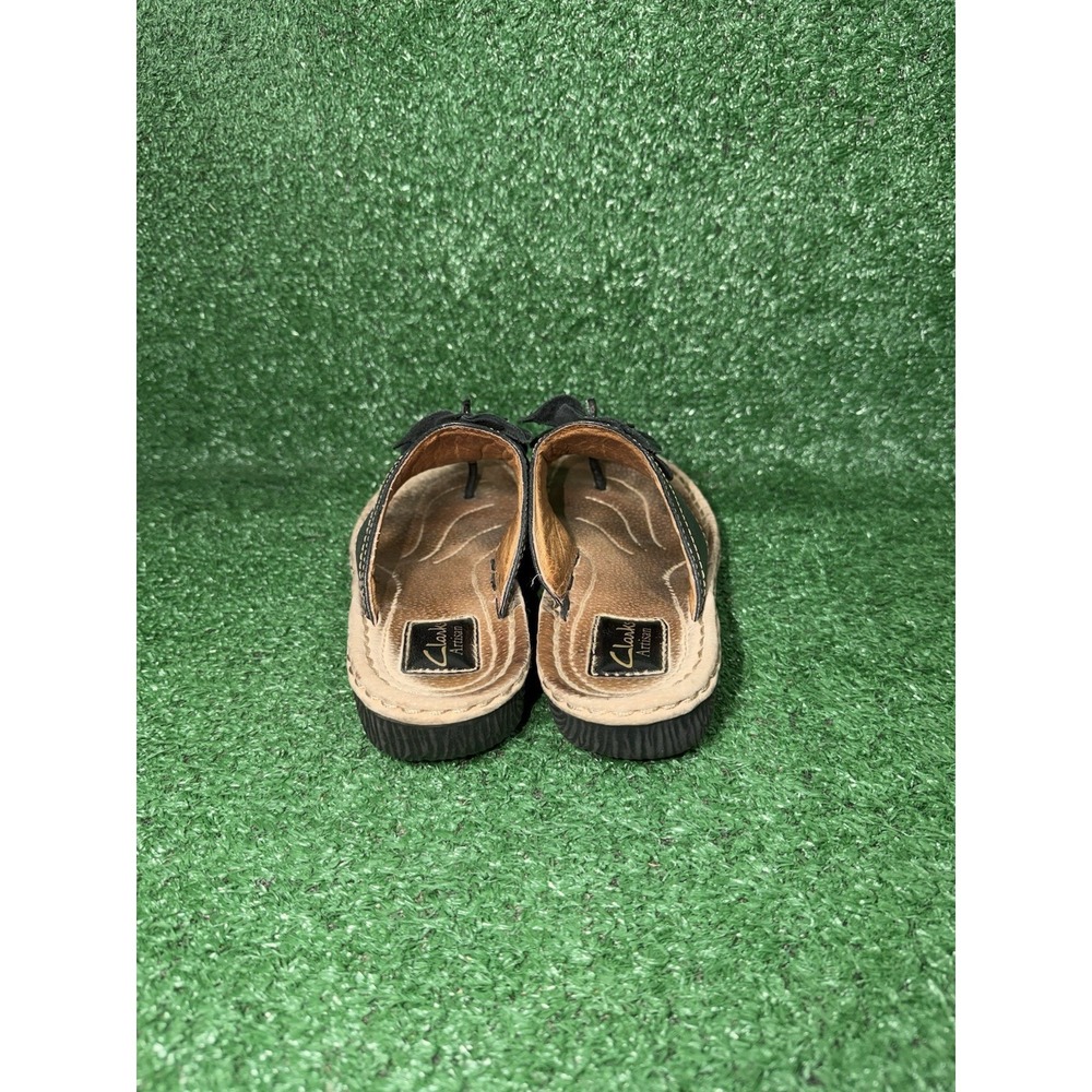 Clarks Artisan Black Leather Flower Wedge Thong Sandals Beach Slide Women Size 8 - Picture 7 of 9
